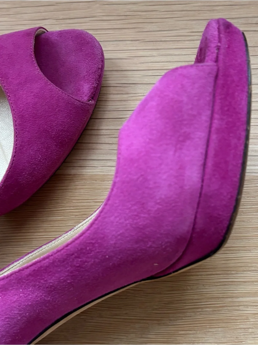 Jimmy Choo Women's Fuschia Suede Peep-Toe Pumps